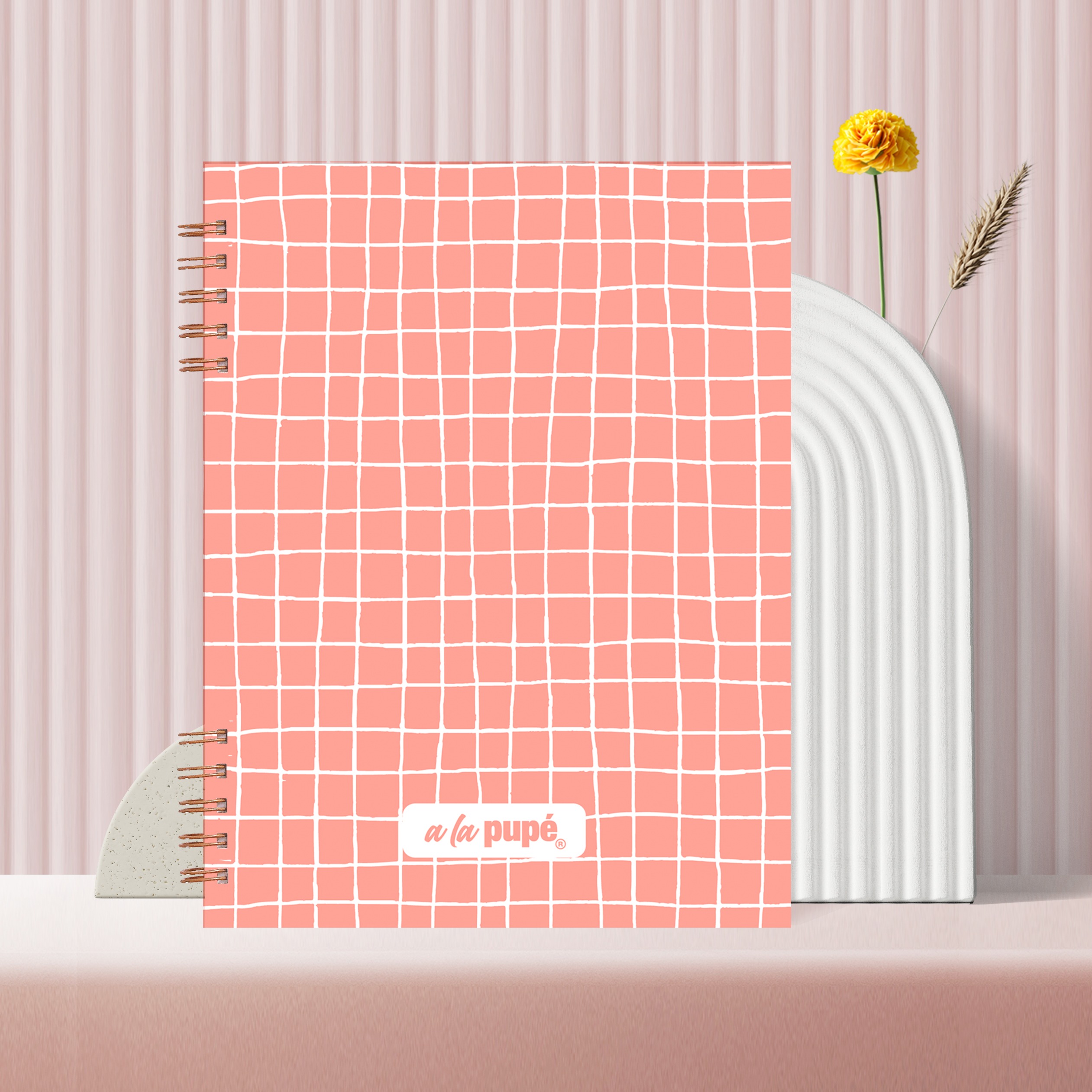 Cuaderno c/anillo 18.5x27 - Cuadrillé salmón