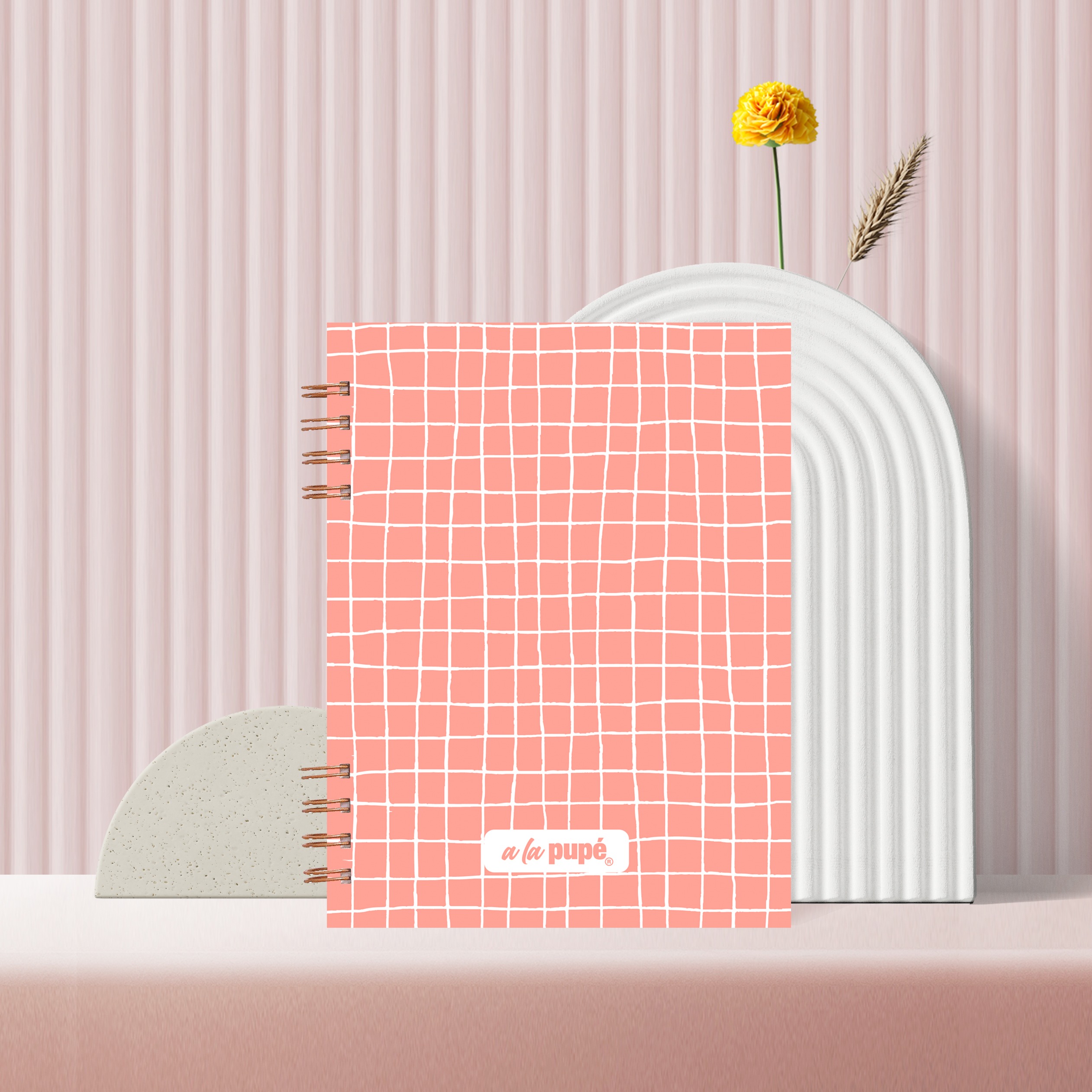 Cuaderno c/anillo 15x21 - Cuadrillé salmón